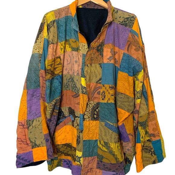 Vintage Patchwork Shacket Women's X-Large Oversized Full Zip Go Fish Eclectic - Picture 1 of 7